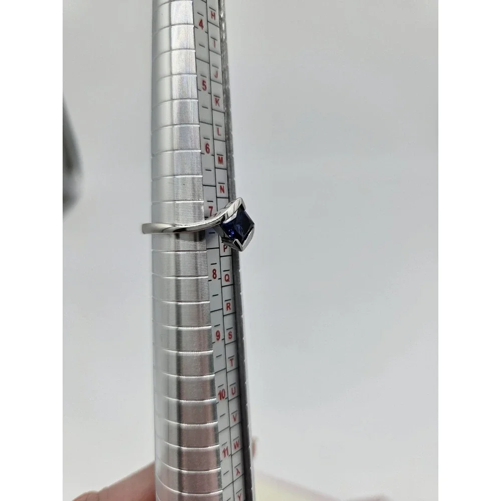 Solitaire 6 MM Princes Cut Size 7 Blue Sapphire 925 Sterling Silver Promise Ring